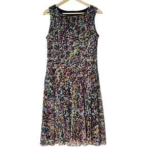 ILE New York Multicolor Ruffle Dot Print Sleeveless Dress 12 Knee Length Lined